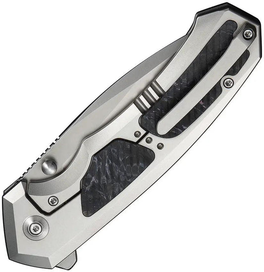 We Knife Corwyn Framelock Knife - M390 Blade, Black Pink Carbon Fiber Inlay, Gray Titanium Handle by We Knife Co Ltd
