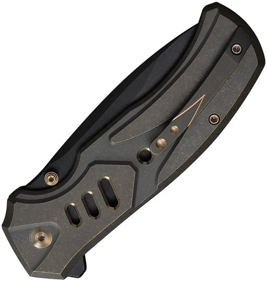WE Knife Zentron Button Lock Folding Knife - Bronze Stonewash Titanium Handle M390 Tanto Blade EDC by We Knife Co Ltd