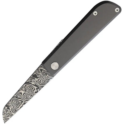 Wesn Goods Samla Folder Titanium WESN14-5 - Damascus Steel Blade And Gray Titanium Handle With Extended Tang by Wesn Goods