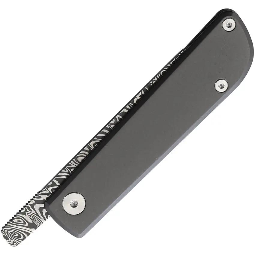 Wesn Goods Samla Folder Titanium WESN14-5 - Damascus Steel Blade And Gray Titanium Handle With Extended Tang by Wesn Goods