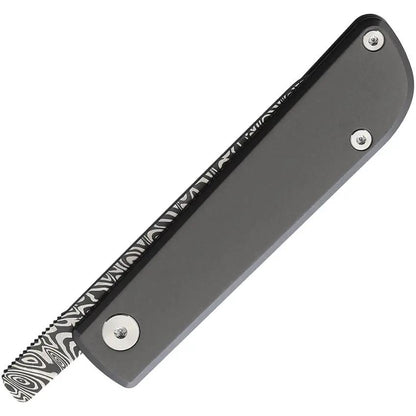 Wesn Goods Samla Folder Titanium WESN14-5 - Damascus Steel Blade And Gray Titanium Handle With Extended Tang by Wesn Goods