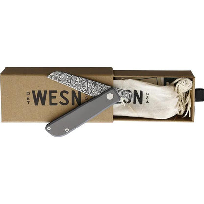 Wesn Goods Samla Folder Titanium WESN14-5 - Damascus Steel Blade And Gray Titanium Handle With Extended Tang by Wesn Goods