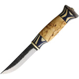 Wood Jewel Lion Fixed Blade Knife - Carbon Steel 3.75 Inch Blade With Curly Birch Handle And Reindeer Horn Pommel by Wood Jewel