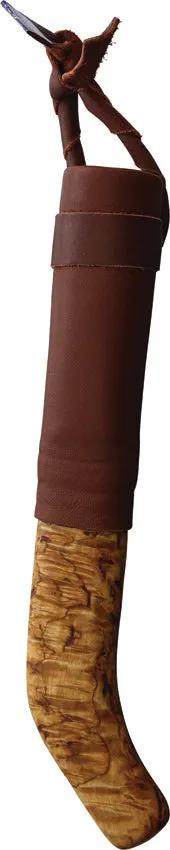 Wood Jewel Fixed Blade Curly Birch 23VV - Carbon Steel 3-Inch Blade With Reindeer Horn Pommel And Curly Birch Handle by Wood Jewel