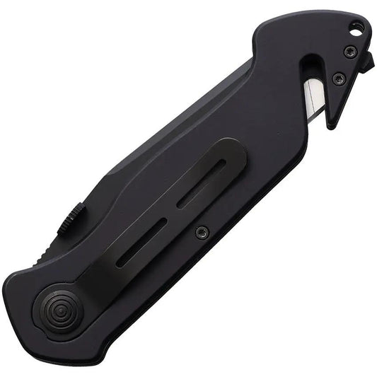Waffentechnik Rescue Button Lock PRT10 - Black Stainless Blade Black Aluminum Handle With G10 Inlay Glass Breaker by Waffentechnik