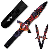 Toro Knives Grito Throwing Knives Fire 73 - UV Printed Fire Dragon Artwork Full Tang Set of Three by Toro Knives
