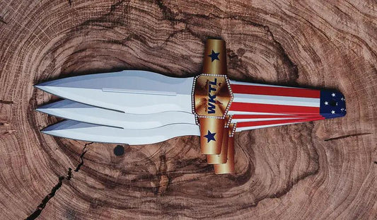 World Knife Throwing League Undisputed Throwing Knives 152 - Triple Set With Patriotic Art And Extended Dual Blades by World Knife Throwing League