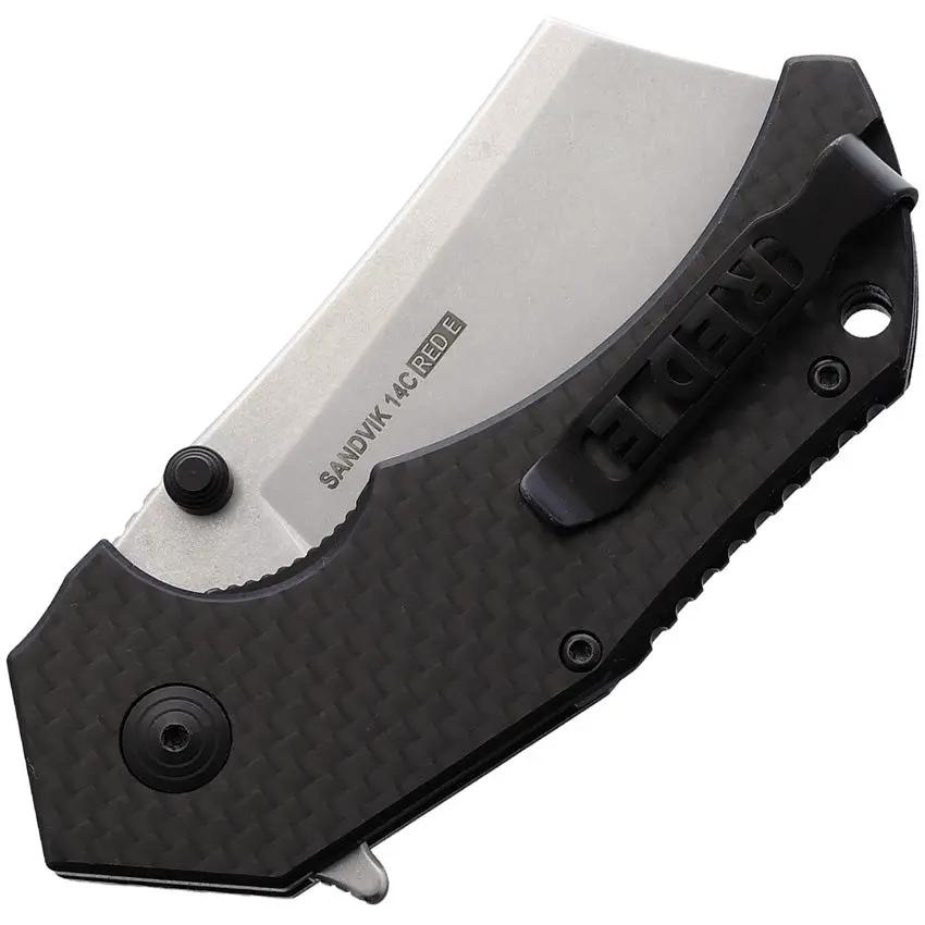 Willumsen Copenhagen Red E Linerlock RE22CSB - Carbon Fiber Handle And Stonewash 14C28N Cleaver Blade by Willumsen Copenhagen