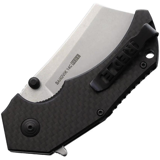 Willumsen Copenhagen Red E Linerlock RE22CSB - Carbon Fiber Handle And Stonewash 14C28N Cleaver Blade by Willumsen Copenhagen