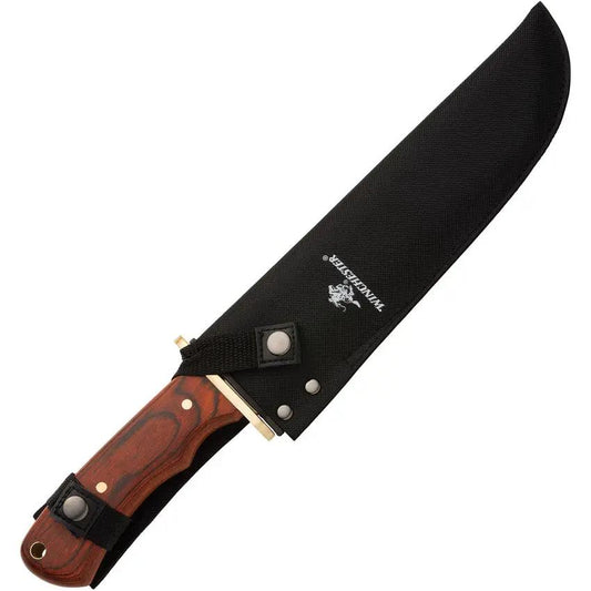 Winchester Bowie Wood - 14 Inch Satin Blade, Survival Knife With Brown Wood Handle, Brass Guard by Winchester