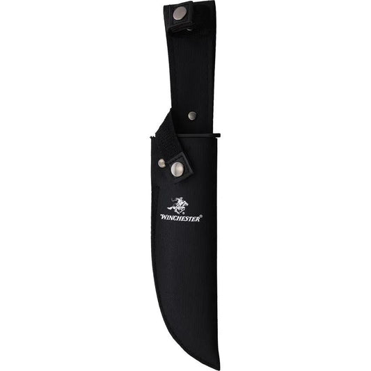 Winchester Large Bowie Wood - Satin Finish Stainless Bowie Blade, Brown Wood Handle, Brass Guard, Nylon Belt Sheath by Winchester