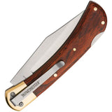 Winchester Large Lockback Wood - 5 Inch Closed Satin Clip Point Blade Brass Bolsters Brown Wood Handle by Winchester
