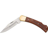 Winchester Large Lockback Wood - 5 Inch Closed Satin Clip Point Blade Brass Bolsters Brown Wood Handle by Winchester
