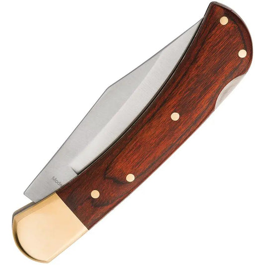 Winchester Lockback Wood - Satin Stainless Blade With Brown Wood Handle And Brass Bolsters by Winchester