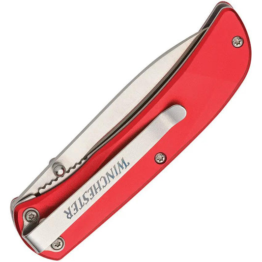 Winchester Linerlock Aluminum Red 6220040W - Lightweight Folding Knife With Satin Stainless Blade And Pocket Clip by Winchester