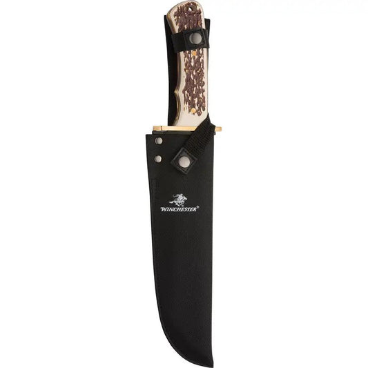 Winchester XL Stag Bowie Knife - 13.75 Inch Overall, Satin Finish Blade, Full Tang, Imitation Stag Handle by Winchester