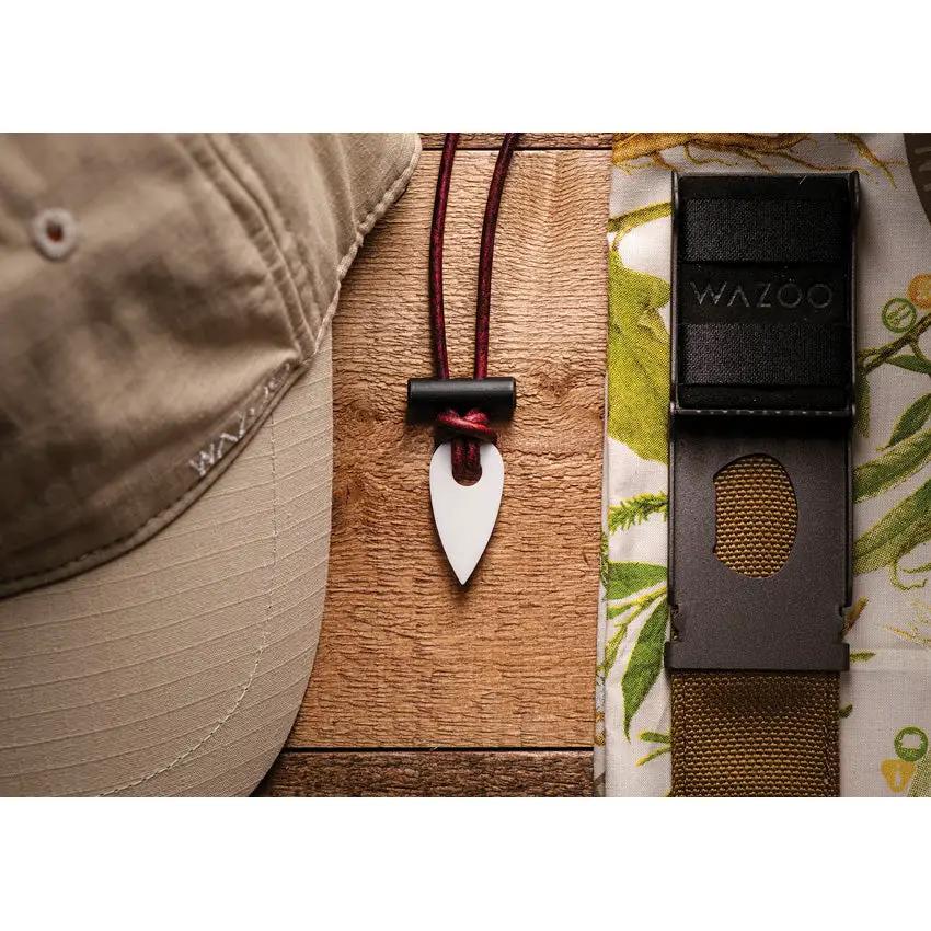 Wazoo Survival Gear Spark Necklace White - Ferro Rod Fire Starter With Ceramic Scraper And Quick Release Leather Cord by Wazoo Survival Gear