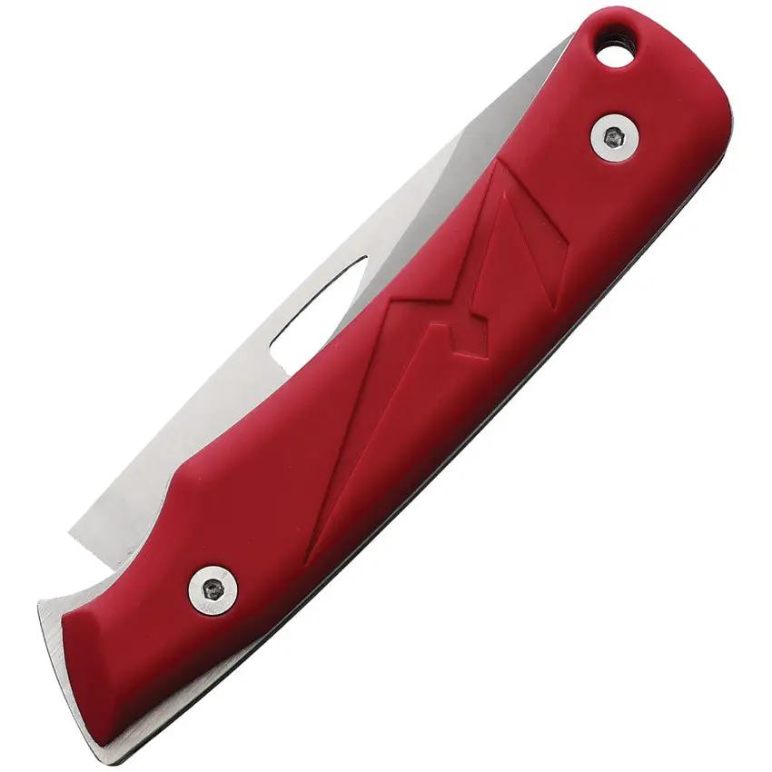 WildSteer K-NIF Slip Joint Red Handle Knife - Satin 14C28N Stainless Blade, Thumb Pull, Lanyard Hole, Leather Pouch by WildSteer