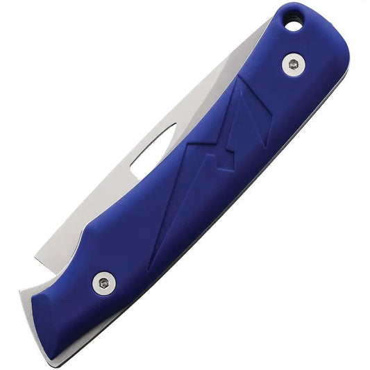 WildSteer K-NIF Slip Joint Knife - Blue Rubber Handle and Satin 14C28N Blade with Lanyard Hole by WildSteer