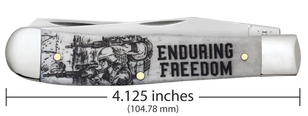 War Series Enduring Freedom Embellished Smooth Natural Bone Trapper Knife