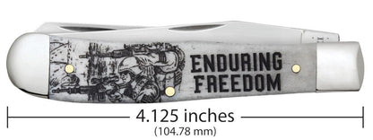 War Series Enduring Freedom Embellished Smooth Natural Bone Trapper Knife