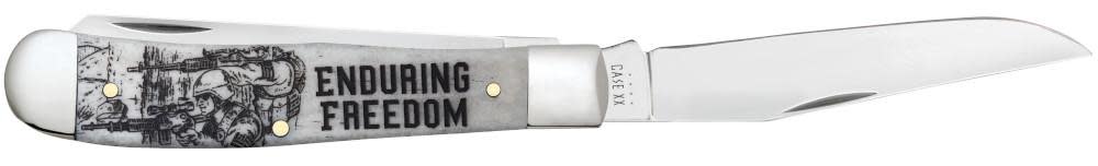 War Series Enduring Freedom Embellished Smooth Natural Bone Trapper Knife