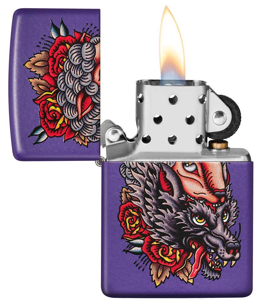 Zippo Wolf Design Windproof Lighter – Classic Purple Matte by Zippo