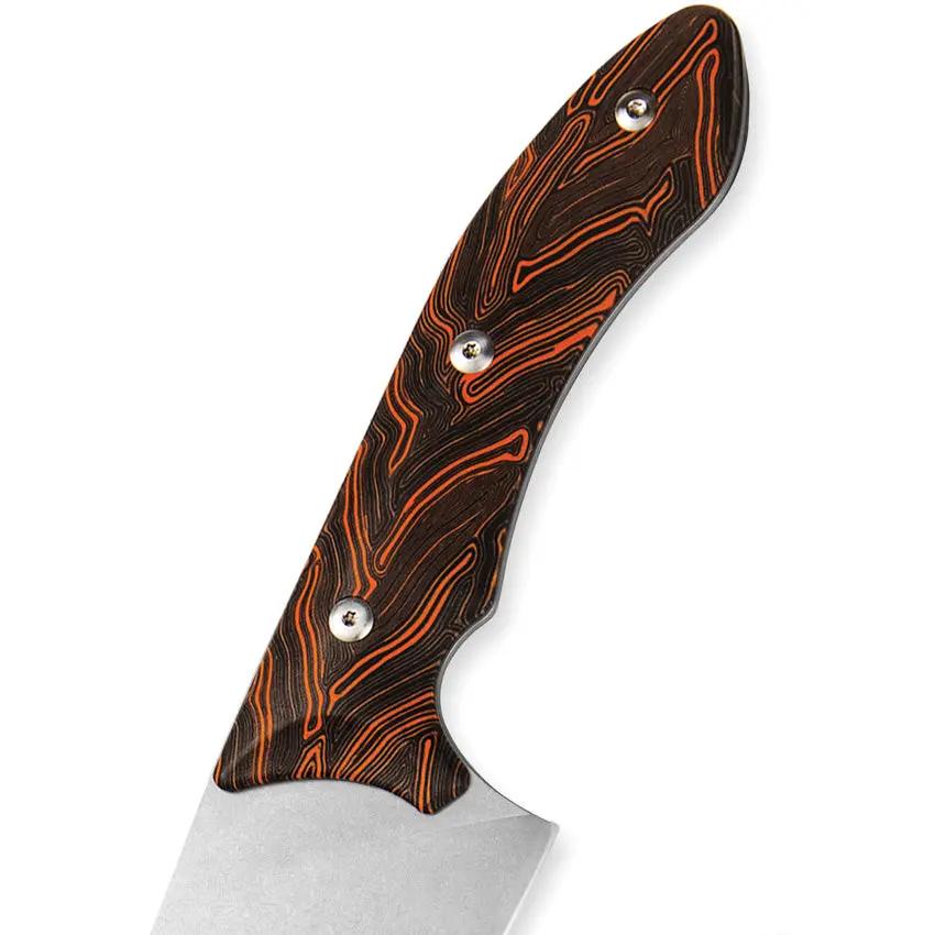 Xin Cutlery Tactical Style Chef's Knife SW XC144 - 8 Inch Stonewash Blade, Full Tang, Black Orange G10 Leather Sheath by Xin Cutlery