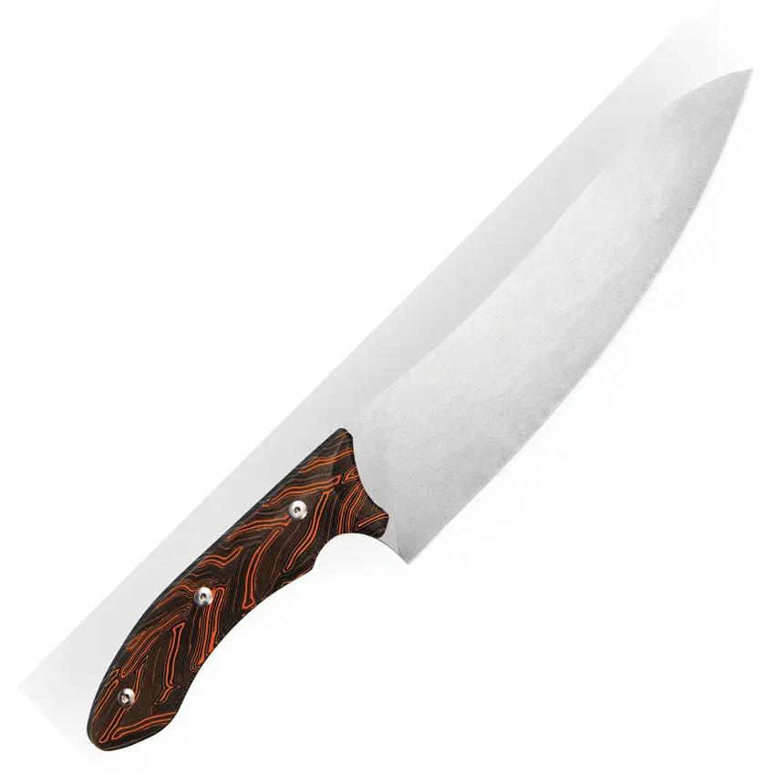 Xin Cutlery Tactical Style Chef's Knife SW XC144 - 8 Inch Stonewash Blade, Full Tang, Black Orange G10 Leather Sheath by Xin Cutlery