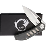 Yan Knives Chevron Framelock Black Canvas Micarta - MagnaCut Satin Blade, 3.25in, 4.25in Closed, Titanium Back by Yan Knives
