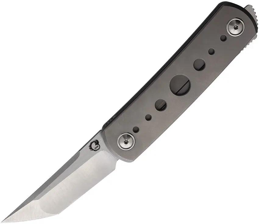 Yan Knives EMW Framelock Speedhole EMW-SH-TI - Titanium Bead Blast Handle Bohler M390 Blade Tanto and Drop Point by Yan Knives