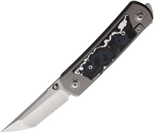 Yan Knives EMW Framelock Fat Carbon EMW-WS-FCF - M390 Satin Blade, Titanium Handle White Storm Fat Carbon Fiber Inlay by Yan Knives