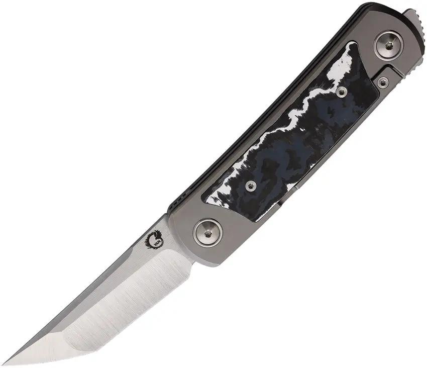 Yan Knives EMW Framelock Fat Carbon EMW-WS-FCF - M390 Satin Blade, Titanium Handle White Storm Fat Carbon Fiber Inlay by Yan Knives