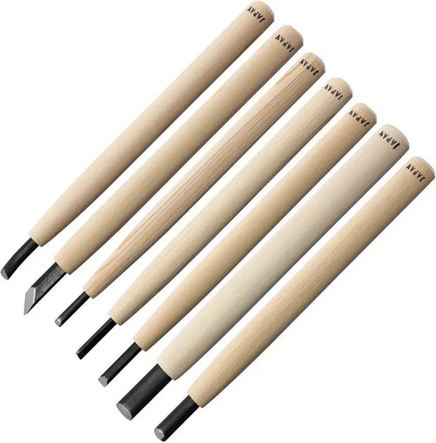 Yoshiharu Woodcarving Knife 7-Pcs Set AT091 - Beginner Friendly Alloy Steel Blades With Japanese Cypress Handles by Yoshiharu