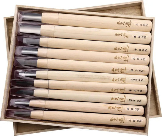 Yoshiharu Woodcarving Knife 10pcs Set AT117 - Alloy Steel Blades With Japanese Cypress Wood Handles For Beginners by Yoshiharu
