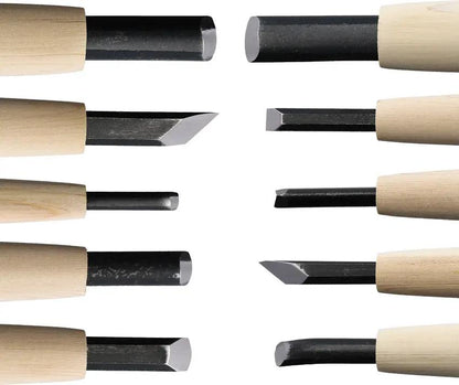 Yoshiharu Woodcarving Knife 10pcs Set AT117 - Alloy Steel Blades With Japanese Cypress Wood Handles For Beginners by Yoshiharu