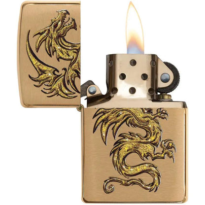 Zippo Dragon Lighter Brushed Brass - Limited Edition Gift Boxed for Collectors and Dragon Fans by Zippo