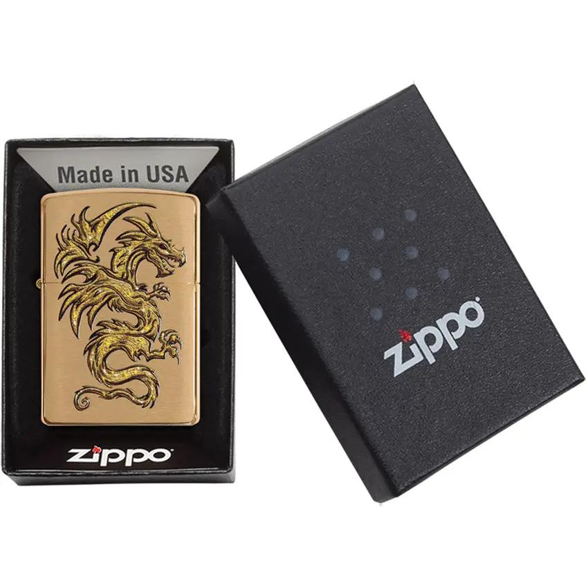 Zippo Dragon Lighter Brushed Brass - Limited Edition Gift Boxed for Collectors and Dragon Fans by Zippo
