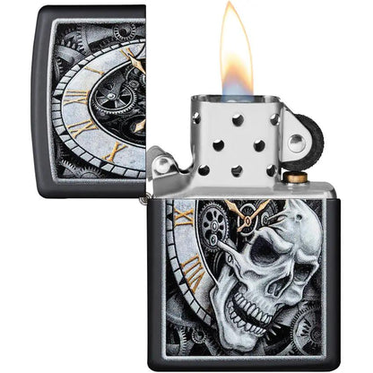 Zippo Skull Clock Design Lighter - Black Matte Finish For Collectors And Enthusiasts by Zippo
