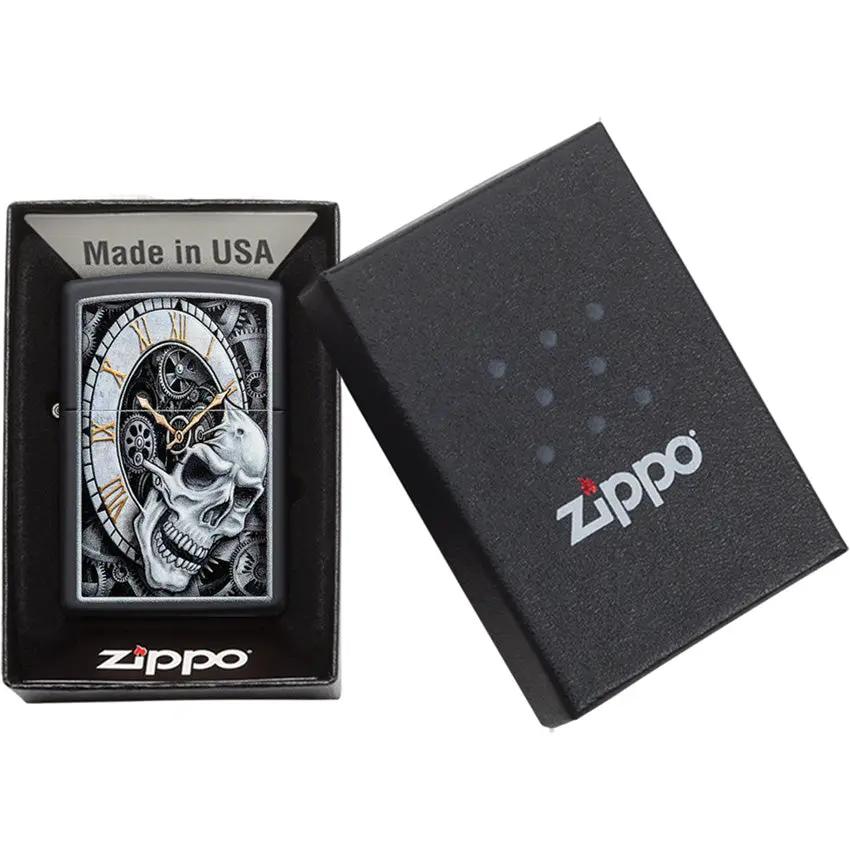 Zippo Skull Clock Design Lighter - Black Matte Finish For Collectors And Enthusiasts by Zippo