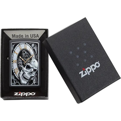 Zippo Skull Clock Design Lighter - Black Matte Finish For Collectors And Enthusiasts by Zippo