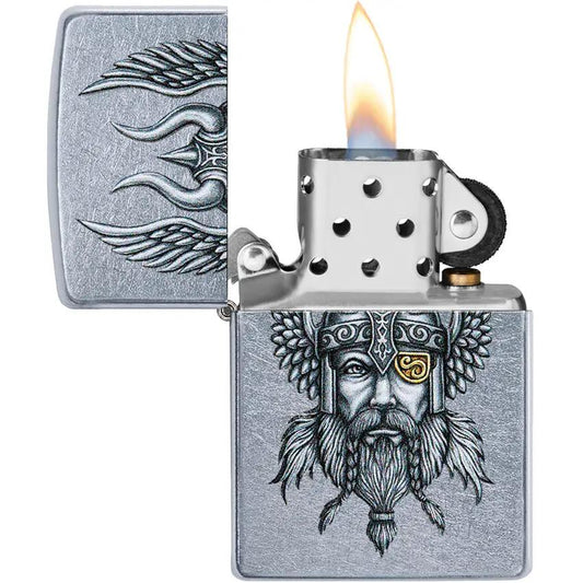 Zippo Viking Warrior Lighter - Street Chrome Finish, Collectible Gift for Outdoor Enthusiasts and Viking Myth Fans by Zippo