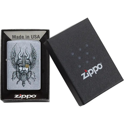 Zippo Viking Warrior Lighter - Street Chrome Finish, Collectible Gift for Outdoor Enthusiasts and Viking Myth Fans by Zippo