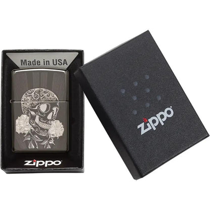 Zippo Lighter Premium Fancy Skull Black Ice Finish - Bold Collectible For Gothic Enthusiasts And Collectors by Zippo