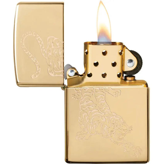 Zippo Tiger Design Brass Lighter - Premium High Polish Finish For Collectors And Zippo Enthusiasts by Zippo