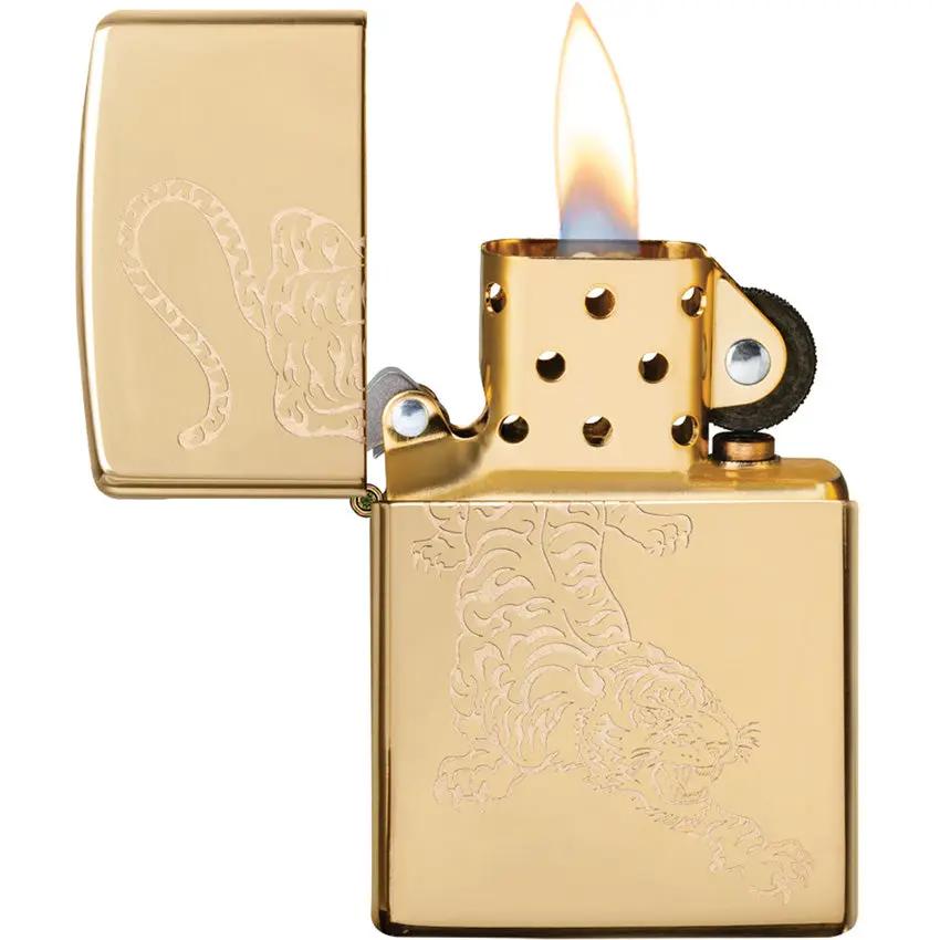 Zippo Tiger Design Brass Lighter - Premium High Polish Finish For Collectors And Zippo Enthusiasts by Zippo