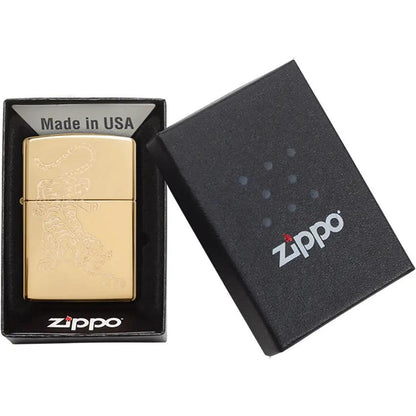 Zippo Tiger Design Brass Lighter - Premium High Polish Finish For Collectors And Zippo Enthusiasts by Zippo