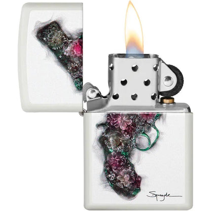 Zippo Spazuk Flower Pistol Lighter 29894 - White Matte Finish, Collectible Artwork for Gun Enthusiasts by Zippo