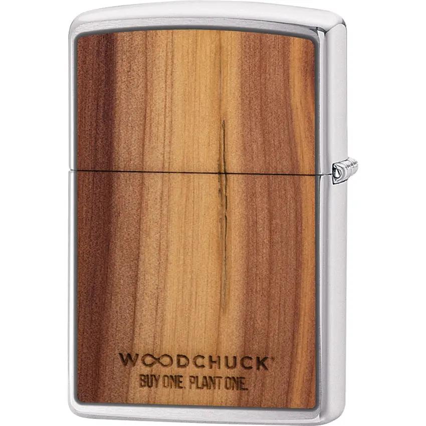 Zippo Woodchuck Cedar Lighter Brushed Chrome Emblem - Eco Gift Plant One Tree With Every Purchase by Zippo