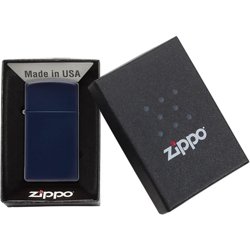 Zippo Slim Lighter Navy Matte 1639 - Windproof Travel Size For Outdoor Enthusiasts by Zippo